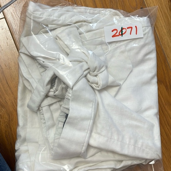 Banana Republic Rowan Wide Leg Cropped Pants White High Rise Pockets 12 Linen - Picture 9 of 9